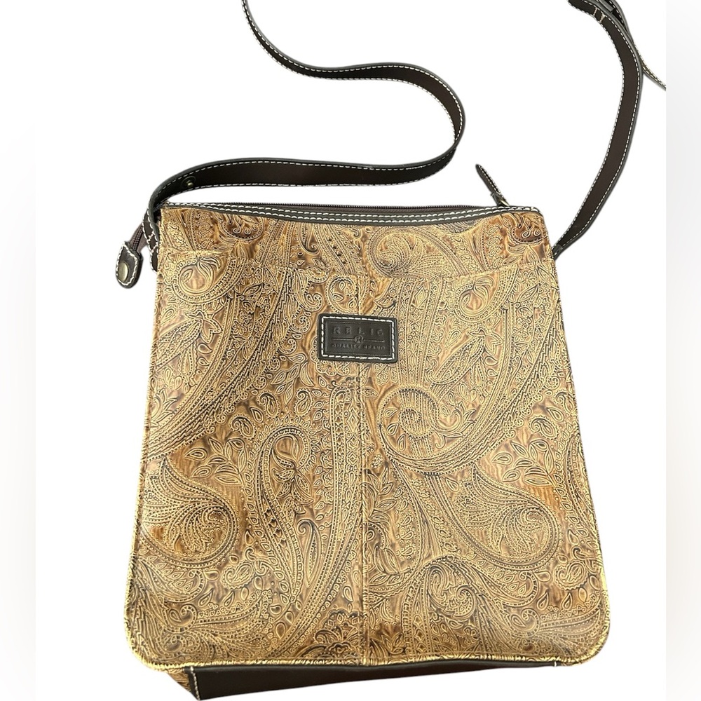 Relic Paisley Embossed Brown Faux Leather Crossbody Purse